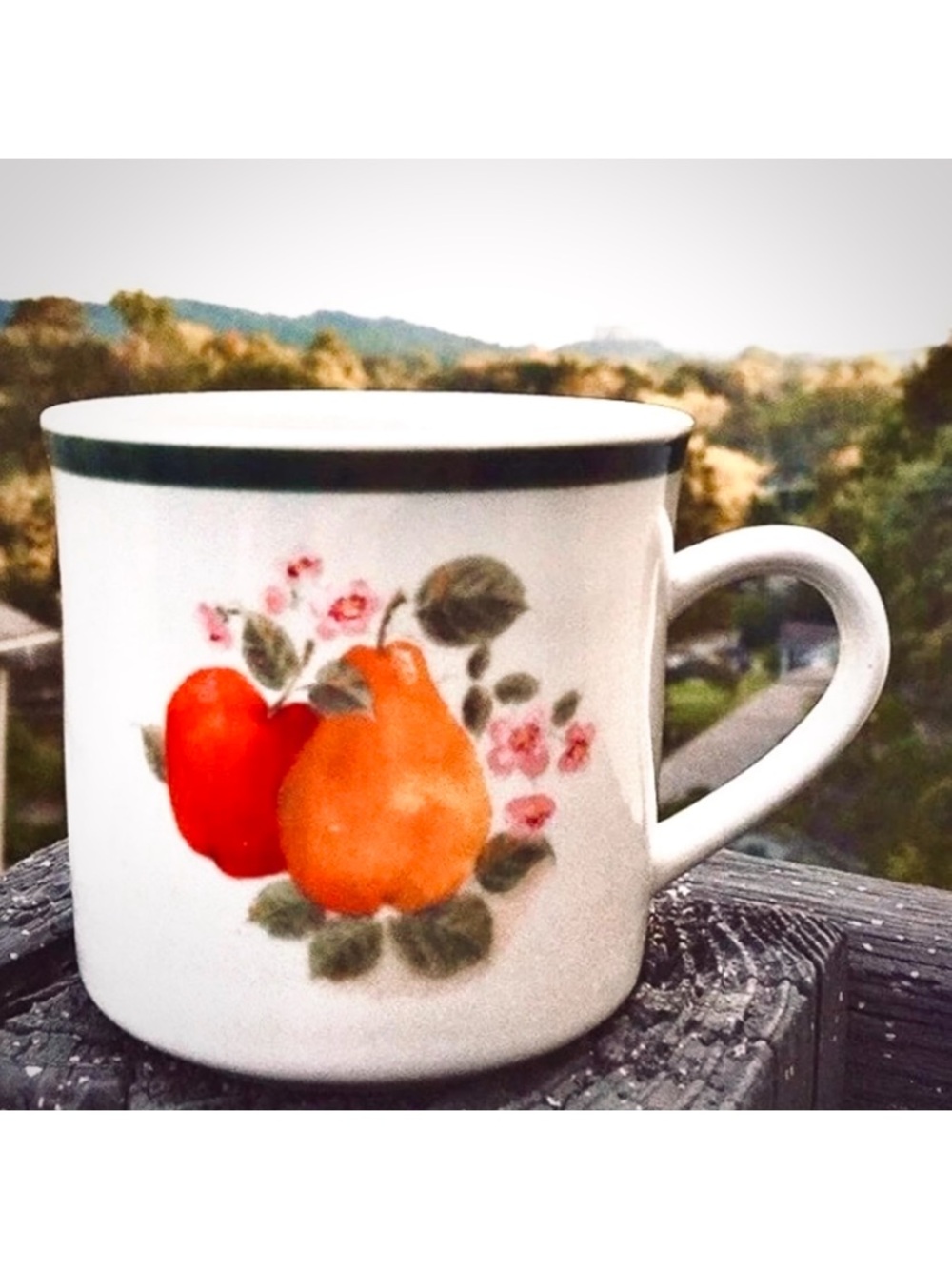 White Ceramic Fruit Mug with Orange & Red Fruit Motif